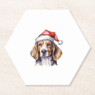 Beagle Christmas Dog Paper Coaster
