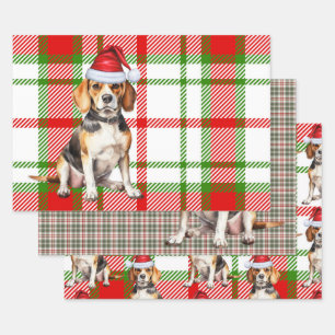 Beagle Christmas Dog Red Holiday Plaid Wrapping Paper Sheet