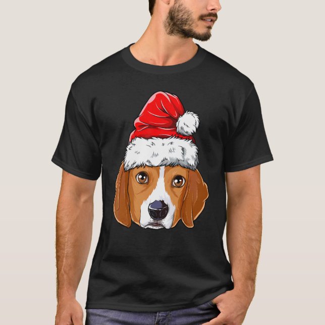 Beagle Christmas Dog Santa Hat Xmas Boys Kids Girl T-Shirt (Front)