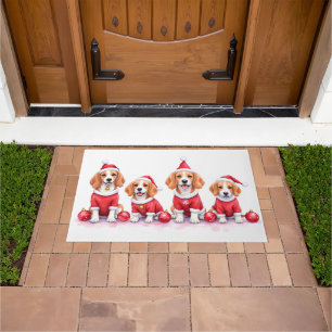 Beagle Christmas Dress Santa Hat Doormat