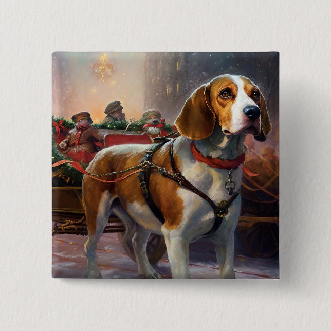 Beagle Christmas Festive Season  15 Cm Square Badge (Front)