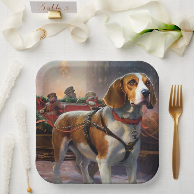 Beagle Christmas Festive Season  Paper Plate (Wedding)