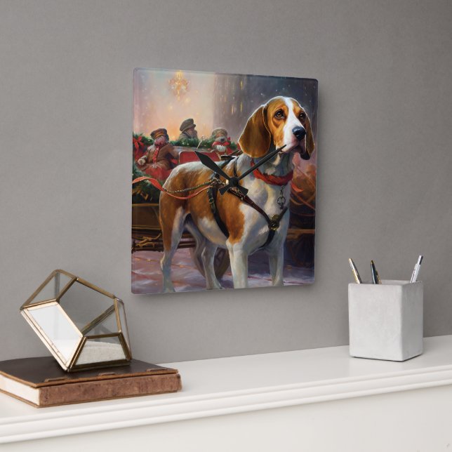 Beagle Christmas Festive Season  Square Wall Clock (Office)