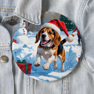 Beagle Christmas Festive Snow Scene 6 Cm Round Badge