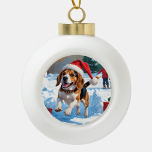 Beagle Christmas Festive Snow Scene Ceramic Ball Christmas Ornament