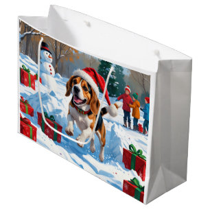 Beagle Christmas Festive Snow Scene Large Gift Bag
