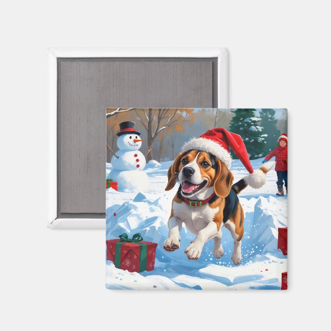 Beagle Christmas Festive Snow Scene Magnet (Front/Back)