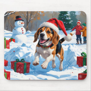 Beagle Christmas Festive Snow Scene Mouse Mat