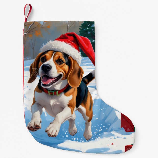 Beagle Christmas Festive Snow Scene Small Christmas Stocking (Front)