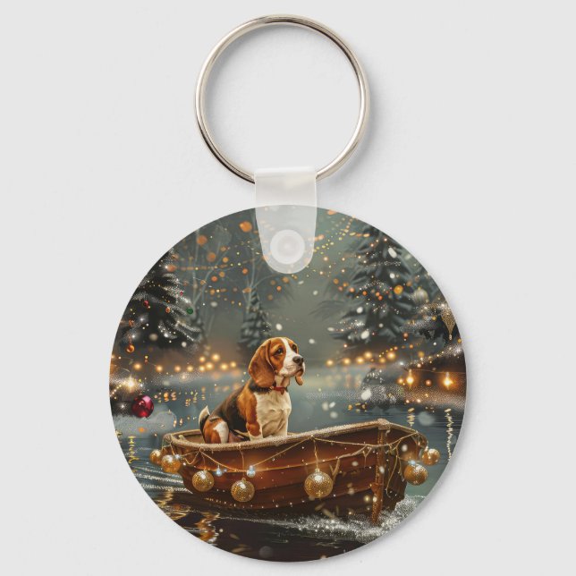 Beagle Christmas Festive Voyage Key Ring (Front)