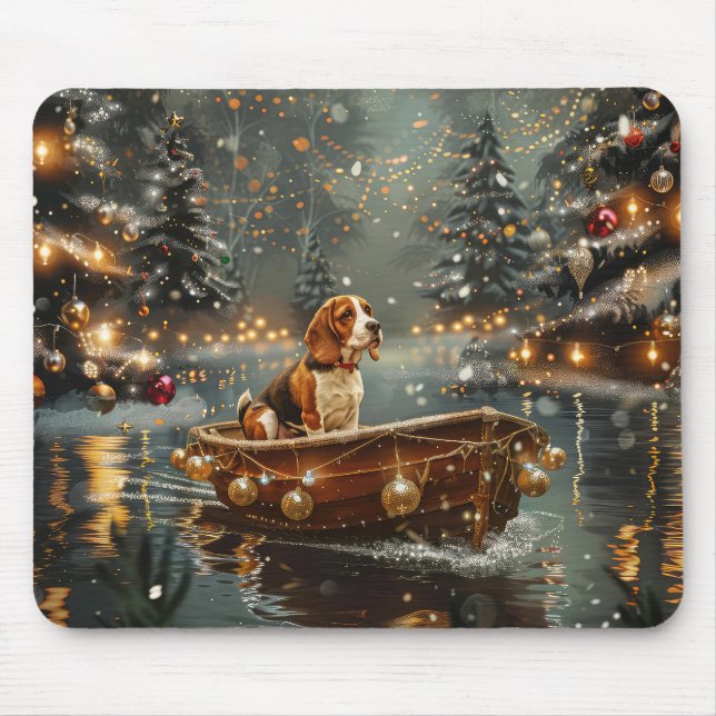 Beagle Christmas Festive Voyage Mouse Mat (Front)