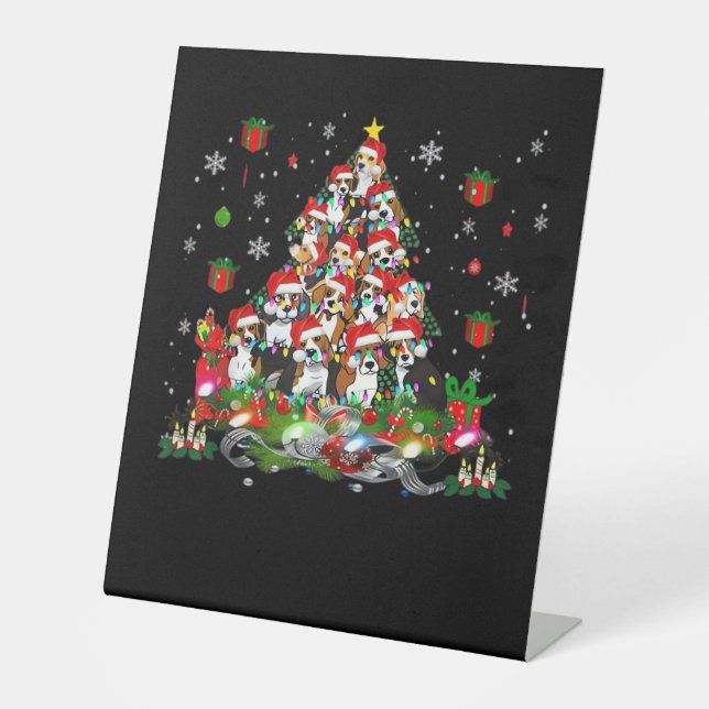 Beagle Christmas Funny Tees Beagle Xmas Tree Dog E Pedestal Sign (Front)