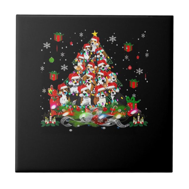 Beagle Christmas Funny Tees Beagle Xmas Tree Dog E Tile (Front)