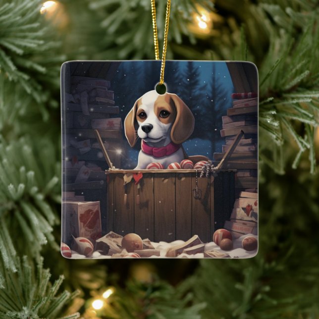 Beagle Christmas, Gift for Beagle Dog Lover Ceramic Ornament (Tree)