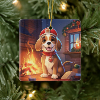 Beagle Christmas, Gift for Beagle Police Lover Ceramic Ornament