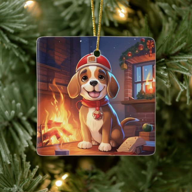 Beagle Christmas, Gift for Beagle Police Lover Ceramic Ornament (Tree)