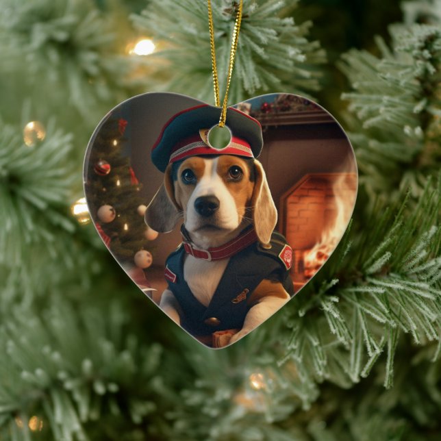 Beagle Christmas, Gift for Beagle Police Lover Ceramic Tree Decoration (Tree)