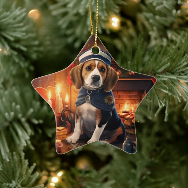 Beagle Christmas, Gift for Beagle Police Lover Ceramic Tree Decoration (Tree)