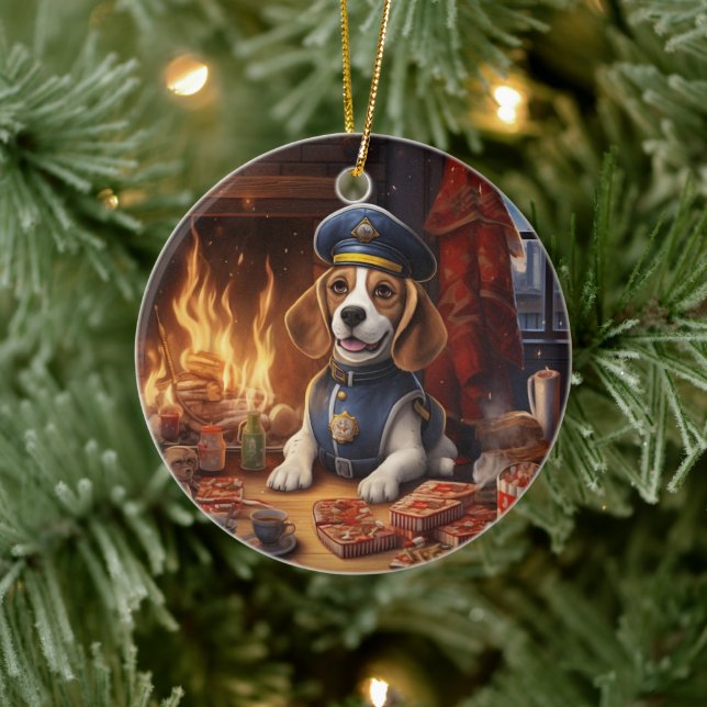 Beagle Christmas, Gift for Beagle Police Lover Ceramic Tree Decoration (Tree)