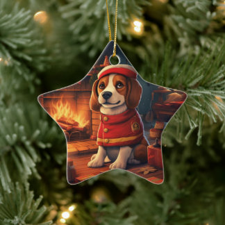 Beagle Christmas, Gift for Beagle Police Lover Ceramic Tree Decoration