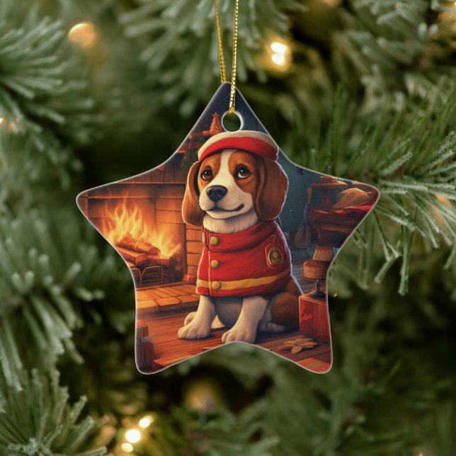 Beagle Christmas, Gift for Beagle Police Lover Ceramic Tree Decoration (Tree)