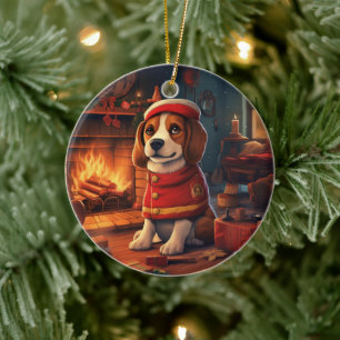 Beagle Christmas, Gift for Beagle Police Lover Ceramic Tree Decoration