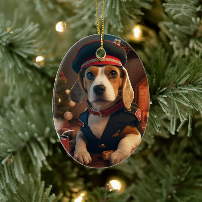 Beagle Christmas, Gift for Beagle Police Lover Ceramic Tree Decoration (Tree)