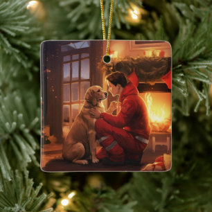 Beagle Christmas, Gift for Dog Firefighter Lover Ceramic Ornament