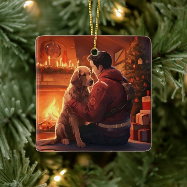 Beagle Christmas, Gift for Dog Firefighter Lover Ceramic Ornament (Tree)