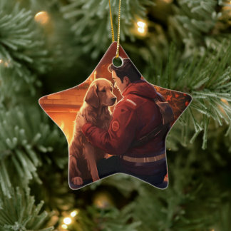 Beagle Christmas, Gift for Dog Firefighter Lover Ceramic Tree Decoration