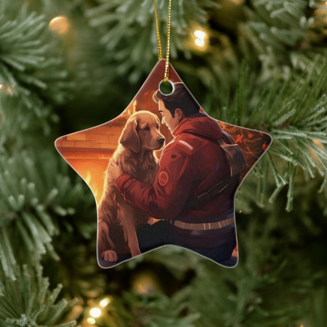 Beagle Christmas, Gift for Dog Firefighter Lover Ceramic Tree Decoration (Tree)