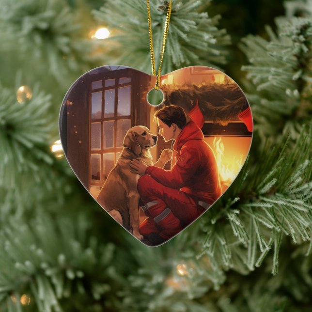 Beagle Christmas, Gift for Dog Firefighter Lover Ceramic Tree Decoration (Tree)