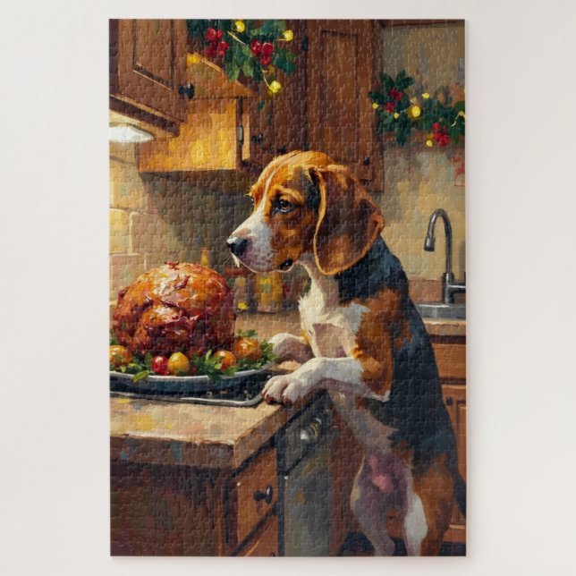 Beagle Christmas Kitchen Counter Sniffer Jigsaw Puzzle (Vertical)