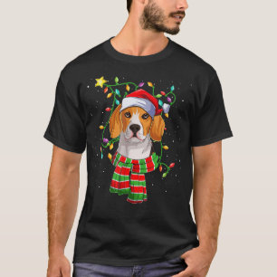 Beagle Christmas Lights Santa Hat Dog Owner T-Shirt