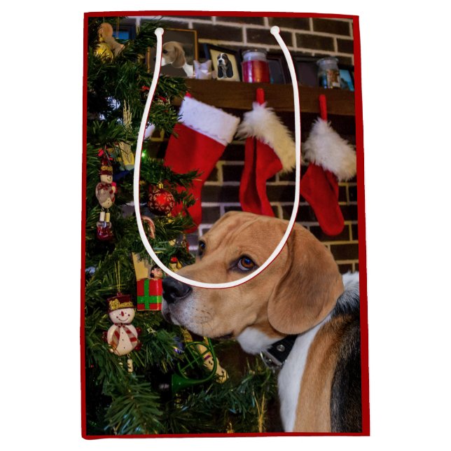 Beagle Christmas Medium Gift Bag (Front)