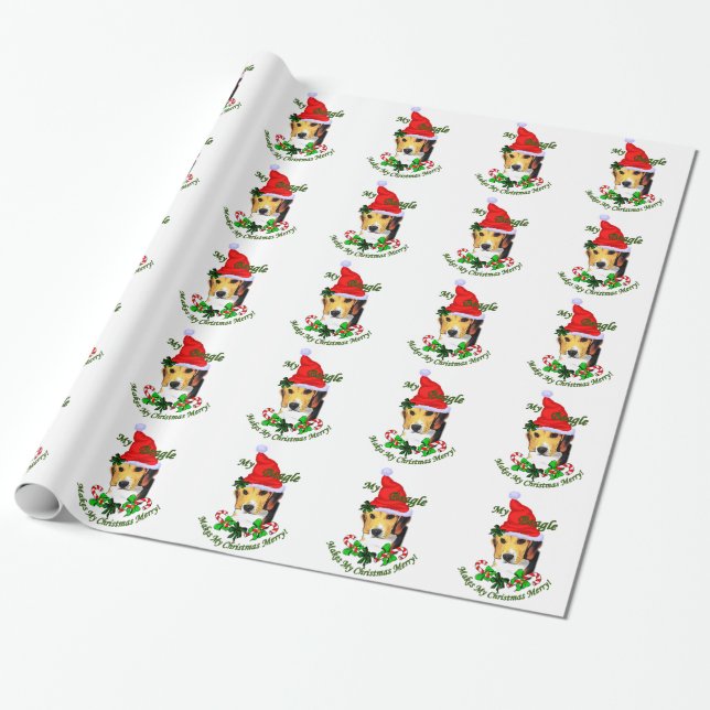 Beagle Christmas Merry Wrapping Paper (Unrolled)