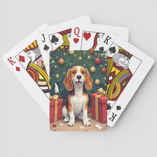 Beagle Christmas Morning Gift-Unboxing Painting Playing Cards (Back)