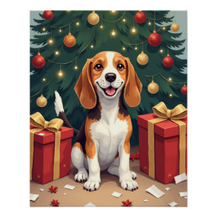 Beagle Christmas Morning Gift-Unboxing Painting Poster
