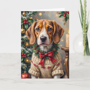 Beagle Christmas Portrait Holiday Painting Card