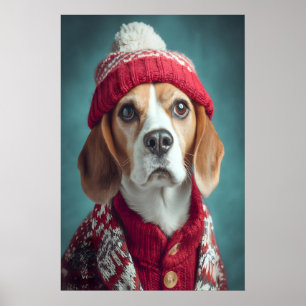 Beagle Christmas Print, Holiday Dog Wall Art