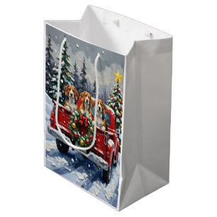 Beagle Christmas Red Truck Holiday Medium Gift Bag