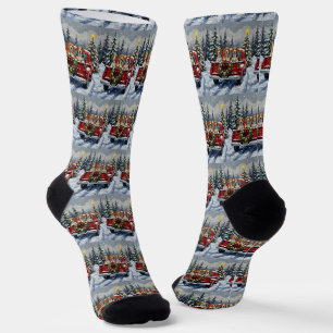 Beagle Christmas Red Truck Holiday Socks