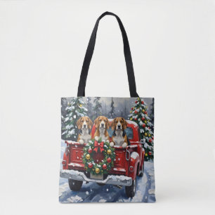 Beagle Christmas Red Truck Holiday Tote Bag