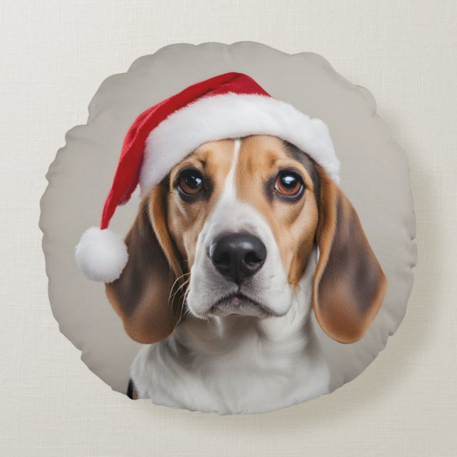 Beagle Christmas Round Cushion (Front)