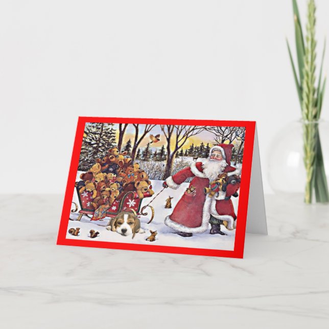 Beagle Christmas Santa and Bears Greeting Card (Front)