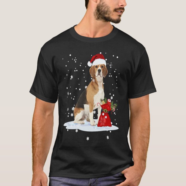 Beagle Christmas  Santa Hat Animal  Kids T-Shirt (Front)