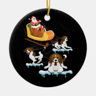 Beagle Christmas Santa Riding Beagle Reindeer Dog Ceramic Tree Decoration