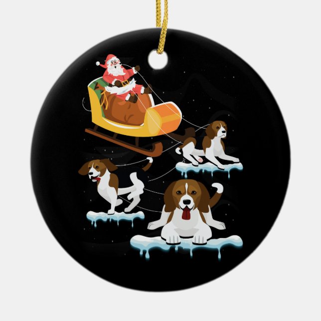 Beagle Christmas Santa Riding Beagle Reindeer Dog  Ceramic Tree Decoration (Front)