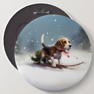 Beagle Christmas snow winter 6 Cm Round Badge