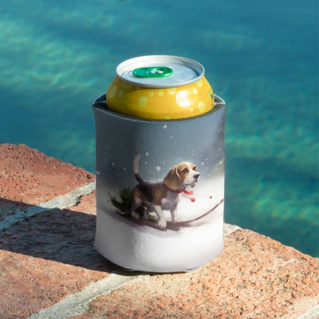Beagle Christmas snow winter Can Cooler (In Situ Pool)